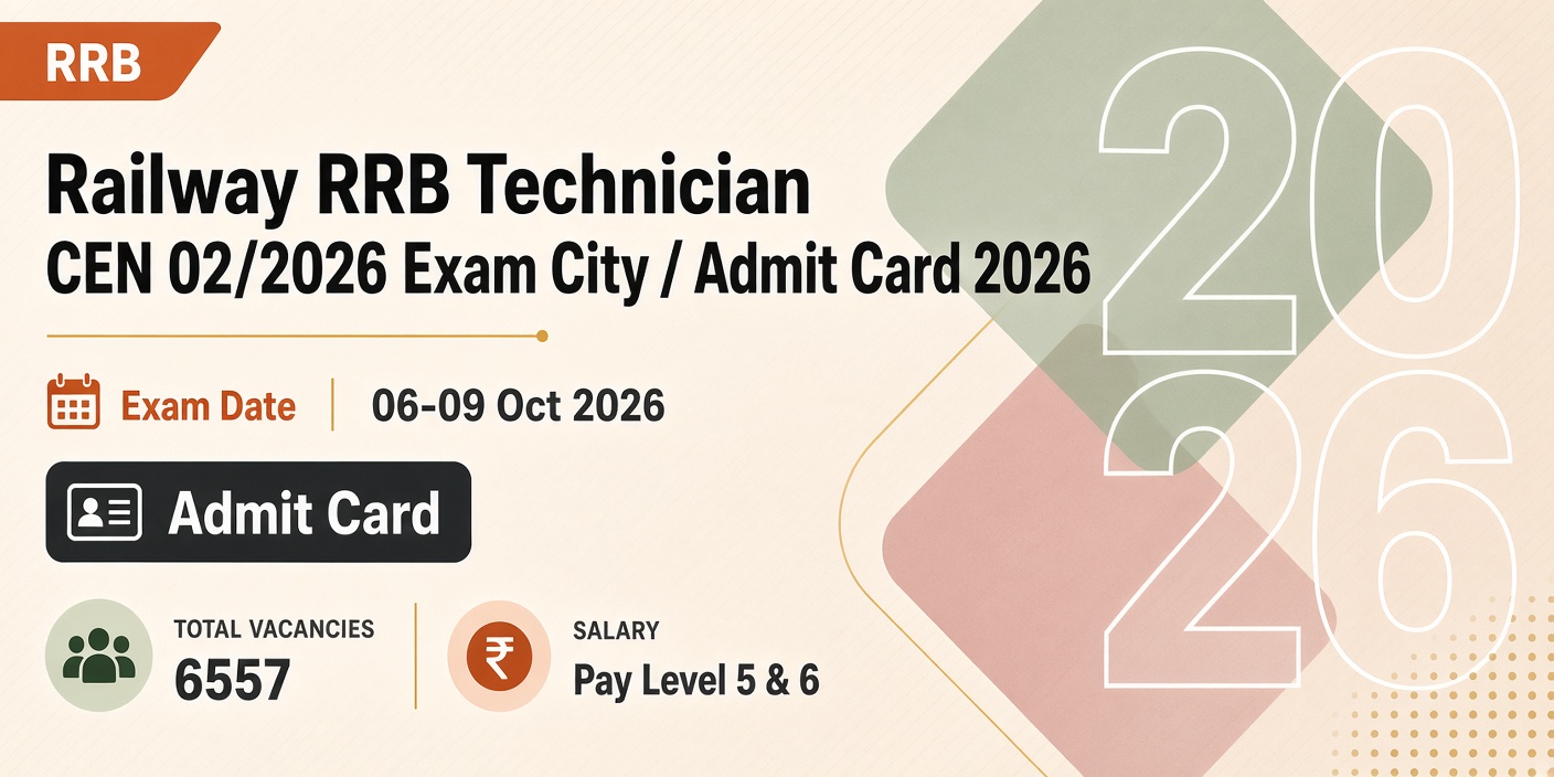 Railway RRB Technician CEN 02/2026 Exam City / Admit Card